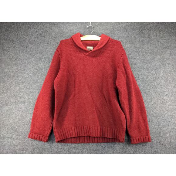 L.L. Bean Men's 100% Shetland Wool Sweater Size L Red Elbow Pads - Picture 5 of 11